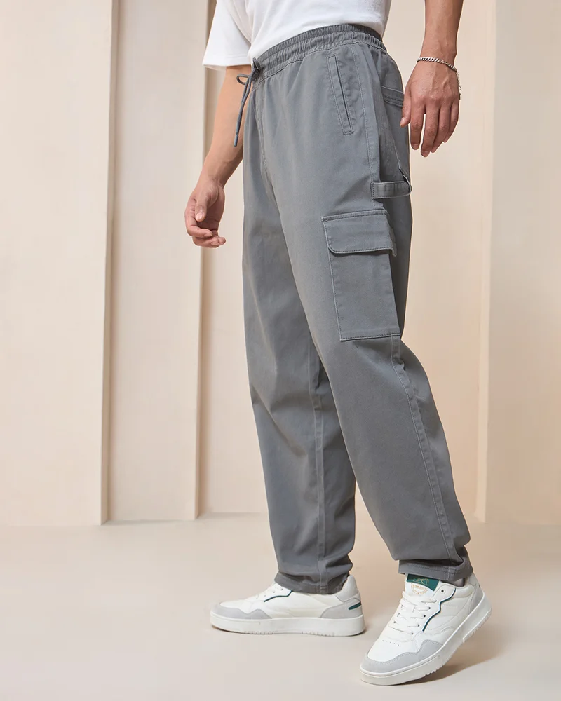 bewakoof  Men's Grey Oversized Cargo Carpenter Pants for Men | Best Price UAE
